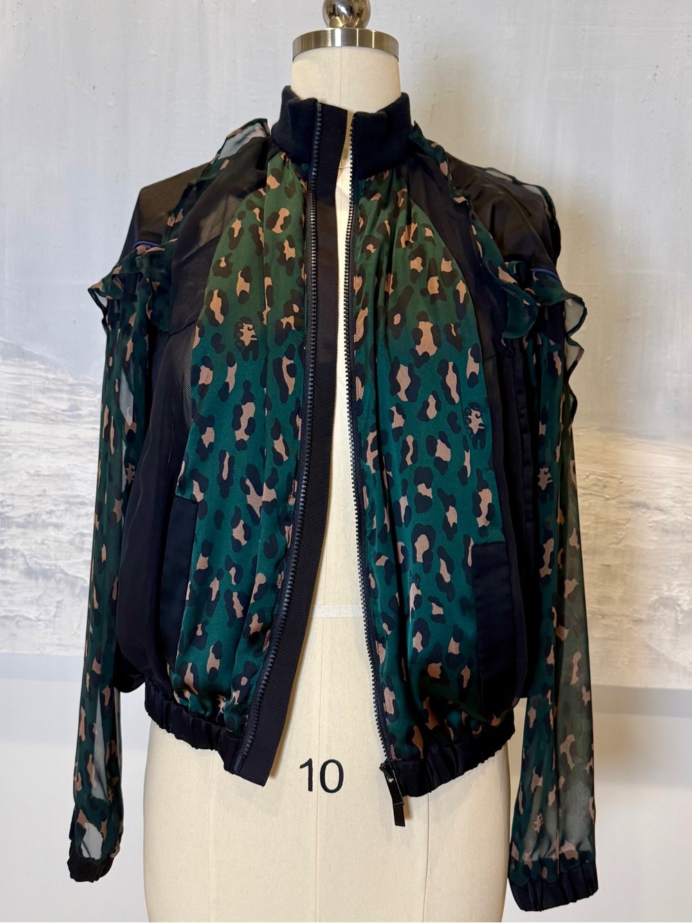 Sacai Green Leopard Print Bomber Jacket - Women